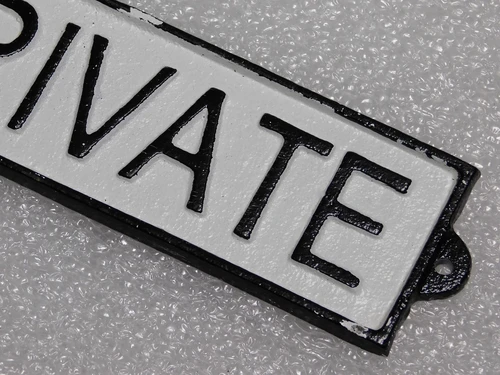 Vintage “Private” Door Sign – Cast Iron – Black and White