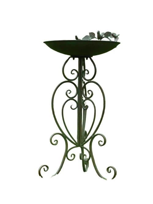 Bird Bath / Feeding Dish with Small Birds - Freestanding - 82 cm - Metal