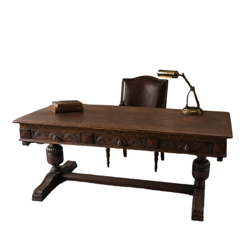 Unique antique wooden desk with wood carvings – classic look
