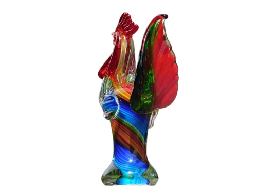Glass Rooster Sculpture – 28.5 x 20 cm – Handmade Glass-blown Artwork