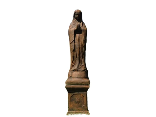 Statue of Mary on Pedestal – 128 cm – Solid Stone with Oxide Finish – Praying Mary