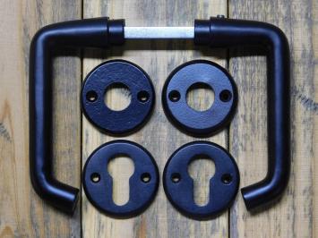 Set of door handles with round handle rosettes + key rosettes PC - Matt black - Aluminium