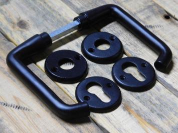 Set of door handles with round handle rosettes + key rosettes PC - Matt black - Aluminium