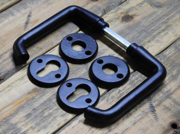 Set of door handles with round handle rosettes + key rosettes PC - Matt black - Aluminium