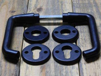 Set of door handles with round handle rosettes + key rosettes PC - Matt black - Aluminium