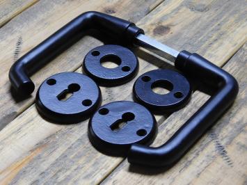 Set of door handles with round handle rosettes + key rosettes BB - Matt black - Aluminium