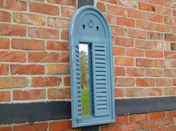 Spiegel met houten frame en deurtjes - vintage blue
