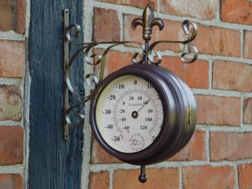 Stationsklok met Thermometer - 30 cm -  Zacht Staal en Glas