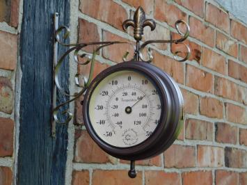 Stationsklok met Thermometer - 30 cm -  Zacht Staal en Glas