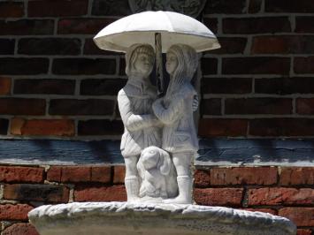  Garden Fountain with Children and Dog under Umbrella - 130 cm - Stone