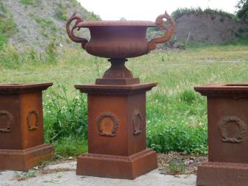 Gartenvase auf Sockel - 112 cm - Gusseisen - Rost