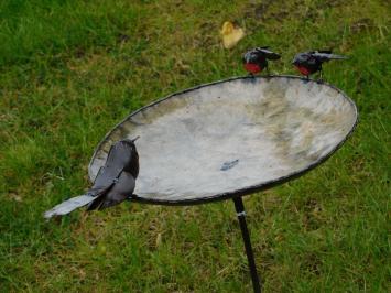 Vogelbad - Zwart met Rode Vogeltjes 2 om 1 - Tuinsteker - Metaal