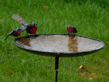 Unikat: Vogelfutterspender - Badewanne - 3 Vögel Rot Schwarz - Handgefertigt