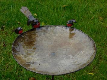 Unikat: Vogelfutterspender - Badewanne - 3 Vögel Rot Schwarz - Handgefertigt