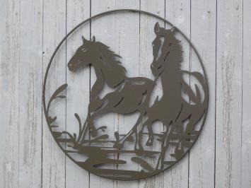 Wall ornament Horses - Black - Metal - Round