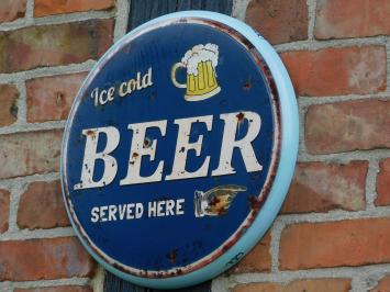 Wall sign “'Ice Cold BEER Served Here”' - Metal - Round