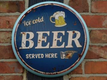 Wall sign “'Ice Cold BEER Served Here”' - Metal - Round