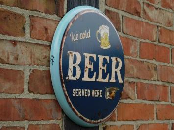 Wall sign “'Ice Cold BEER Served Here”' - Metal - Round