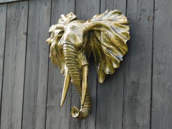 Wandornament Olifant - Goud met Zwart - Polystone