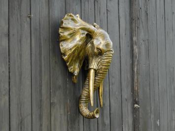 Wandornament Olifant - Goud met Zwart - Polystone