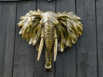 Wandornament Olifant - Goud met Zwart - Polystone